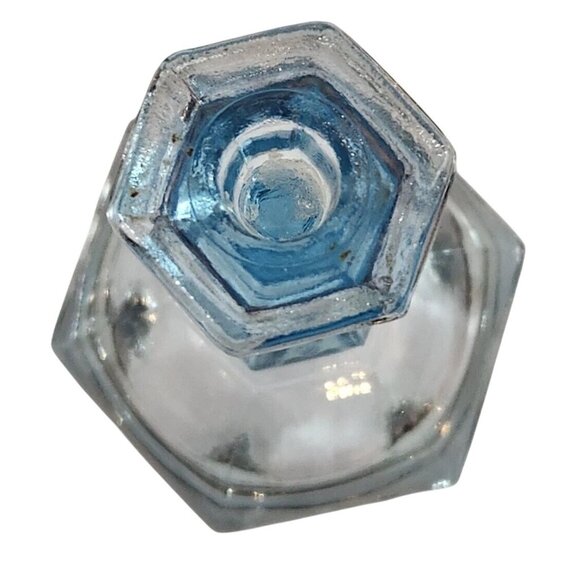 Tiara Hexagonal Clear Blue Indiana Glass Mini Candle Holder UV Glow Vtg 1980s - Picture 2 of 4